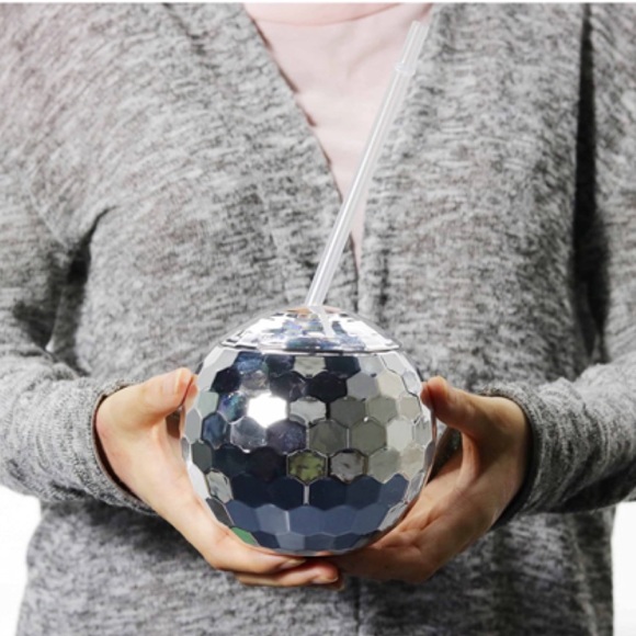 Silver Disco Ball Tumbler Cup with Lid and Straw - Picture 2 of 5